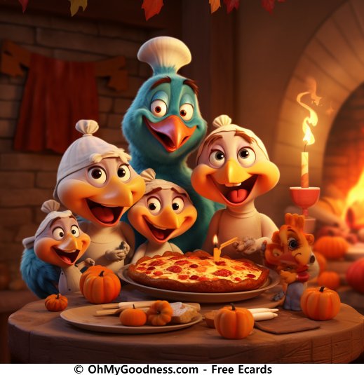 The turkeys celebrate Thanksgiving with pizza
