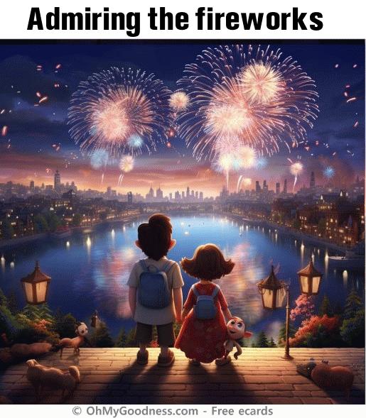 : Admiring the fireworks