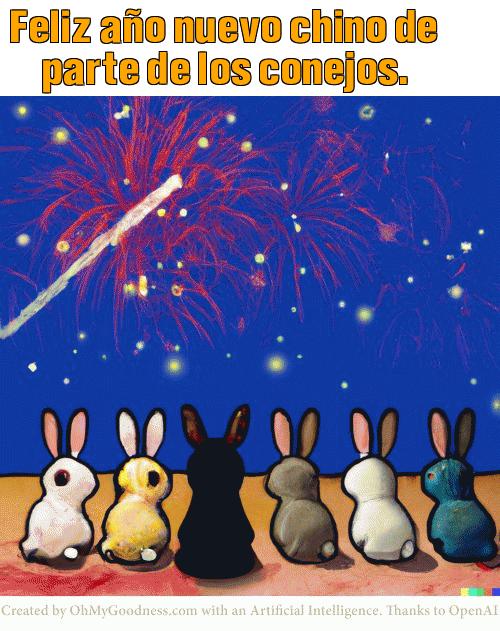 : Feliz ao nuevo chino de parte de los conejos.