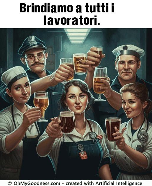 : Brindiamo a tutti i lavoratori.