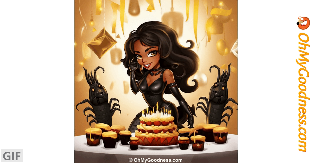 Buon compleanno, scorpioncina cartolina virtuale | Cartoline virtuali  animate divertenti - gratis | OhMyGoodness cartoline virtuali, image size:1280x670