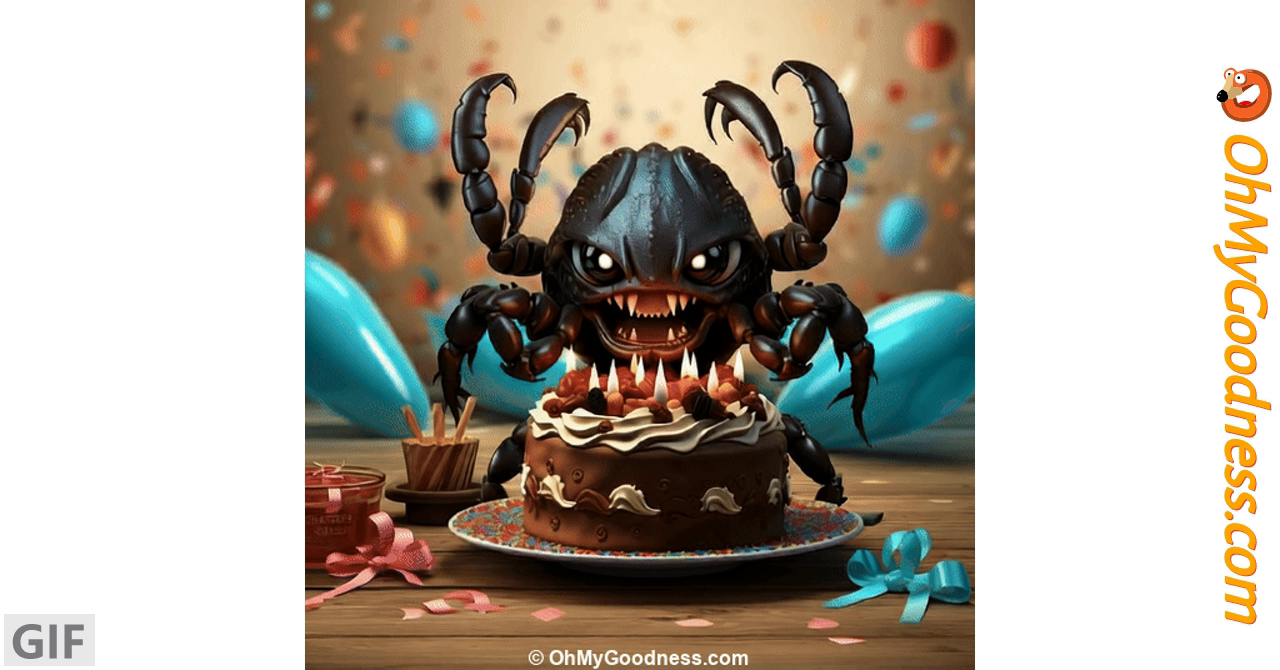 Scorpio's birthday ecard | Funny Free eCards | OhMyGoodness ecards, image size:1280x670