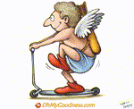 Animated Funny ecard  with music  - Cupid is coming by scooter!